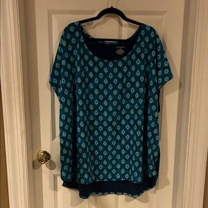 Lane Bryant Teal Diamond Print Blouse Size 26/28